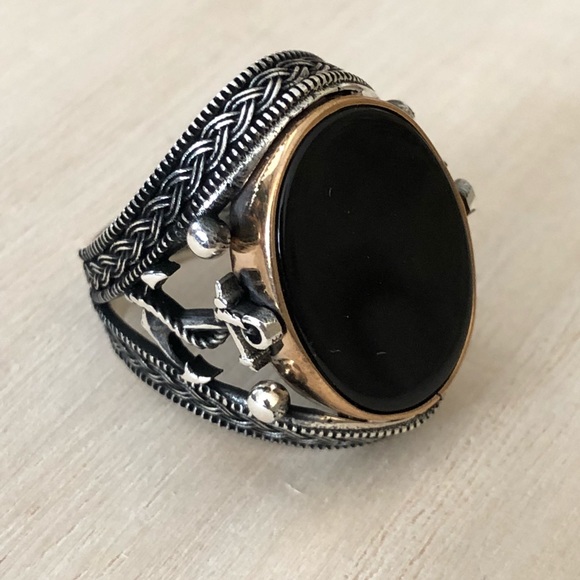 925 Sterling Silver Onyx Stone Men's Ring - Picture 4 of 5